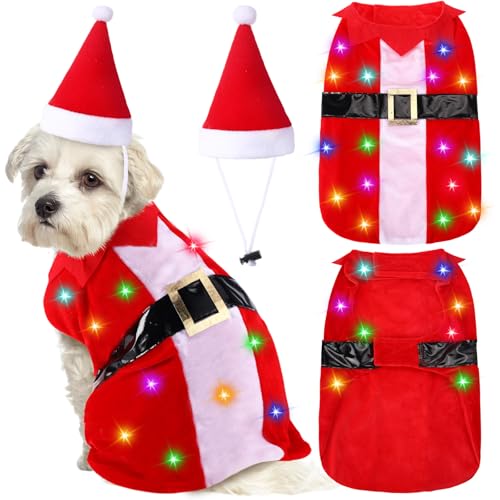 Cosblank Weihnachtskostüm für Hunde mit farbigen Lichtern und Weihnachtsmütze, Weihnachtsmann-Anzug, Hundekostüm, Haustier-Kostüm, Katze, Weihnachtsoutfit für Welpen, Haustier, Weihnachten, Cosblank Weihnachtskostüm für Hunde mit farbigen Lichtern und Weihnachtsmütze, Weihnachtsmann-Anzug, Hundekostüm, Haustier-Kostüm, Katze, Weihnachtsoutfit für Welpen, Haustier, Weihnachten, von Cosblank