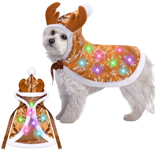 Weihnachtliches Rentier-Hundekostüm, Weihnachts-Outfits mit buntem Licht, für Hunde, Rentier, Umhang, Elch, Cosplay-Kostüm für kleine Welpen, Katzen, Kätzchen, Partykleid, Batterien nicht im Weihnachtliches Rentier-Hundekostüm, Weihnachts-Outfits mit buntem Licht, für Hunde, Rentier, Umhang, Elch, Cosplay-Kostüm für kleine Welpen, Katzen, Kätzchen, Partykleid, Batterien nicht im von Cosblank