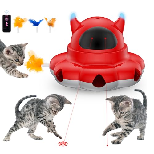 Cosicosy 2-in-1 Interaktives Katzenspielzeug für Indoor-Katzen, Automatisches Katzenspielzeug mit 8 Löchern Mäuse Whack A Mole Bewegliche Feder, Smart Cat Toy (Rot) von Cosicosy