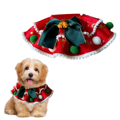 Weihnachts Halsband für Haustiere, Weihnachts Lätzchen für Welpen mit Bunten Pom-pons und Schleifen, Weihnachtskostüm Accessoires für Hunde und Katzen, Neujahrsparty Zubehör (Rot, M) von Cosiesnest
