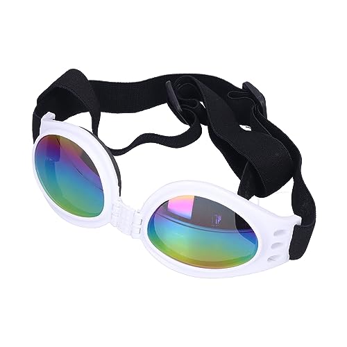 Cosiki Hundegläser, Hunde Sonnenbrille Haustiergläser Augenkleidung mit Verstellbarem Riemen Sommerfaltbarer Sonnenbrille Hundbrille für Kleine Mittelgroße und Große Hunde (White) von Cosiki