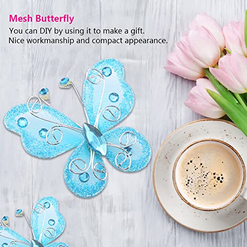 Cosiki Mesh Sheer, Sheer Mesh Gitter Schmetterlinge Hochzeitsfeier Kleidungsdekoration 24 Pcs Draht Glitter Schmetterling Organza Schmetterlinge DIY Supplies (Blue) von Cosiki