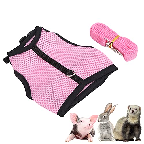 Cosiki Kaninchengeschirr mit Leine, Kaninchengeschirr mit Leine Mesh-Tuch für kleine Schweinchen für Hunde für Meerschweinchen für Kaninchen(L, Pink) von Cosiki