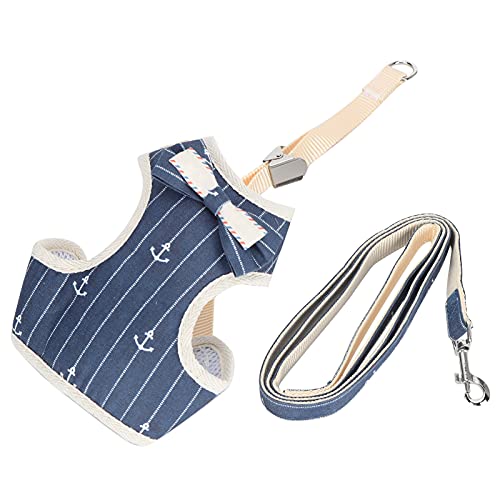 Cosiki Katzenwestengeschirr, Fluchtsichere Gehweste Riemenleine Haustiergeschirr für Hundeleine Haustier für Katzenweste(Navy Blue Stripes, Medium (Suitable for 6-12 kg)) von Cosiki