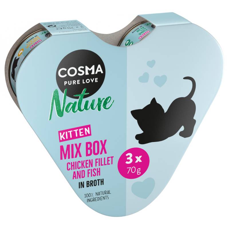 Cosma Nature Kitten Herz-Box 3 x 70 g - Mixpaket (3 Sorten) von Cosma