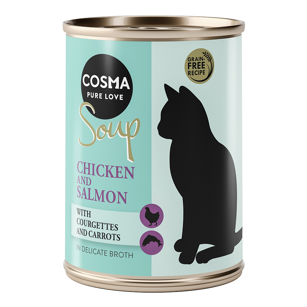Cosma Soup 6 x 100 g zum Sonderpreis! - Hühnchenbrust und Lachs mit Zucchini und Karotten von Cosma