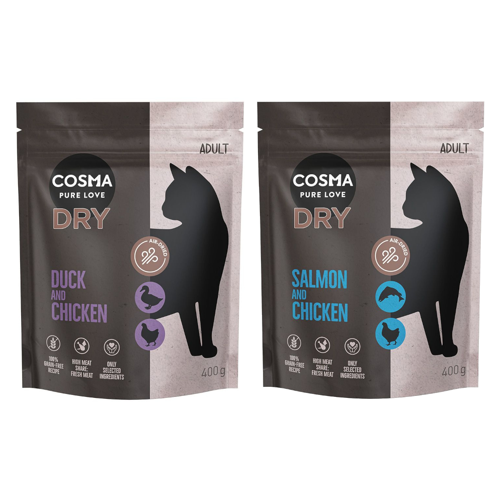 Kombi-Paket: Cosma Air-Dried Trockenfutter - Ente & Huhn (400 g) + Lachs & Huhn (400 g) von Cosma