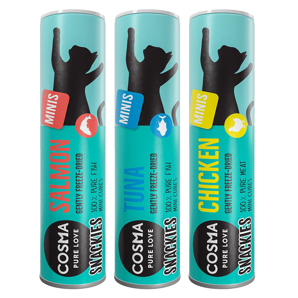 Probiermix Cosma Snackies Minis  Hühnchen, Thunfisch, Lachs (72 g) von Cosma