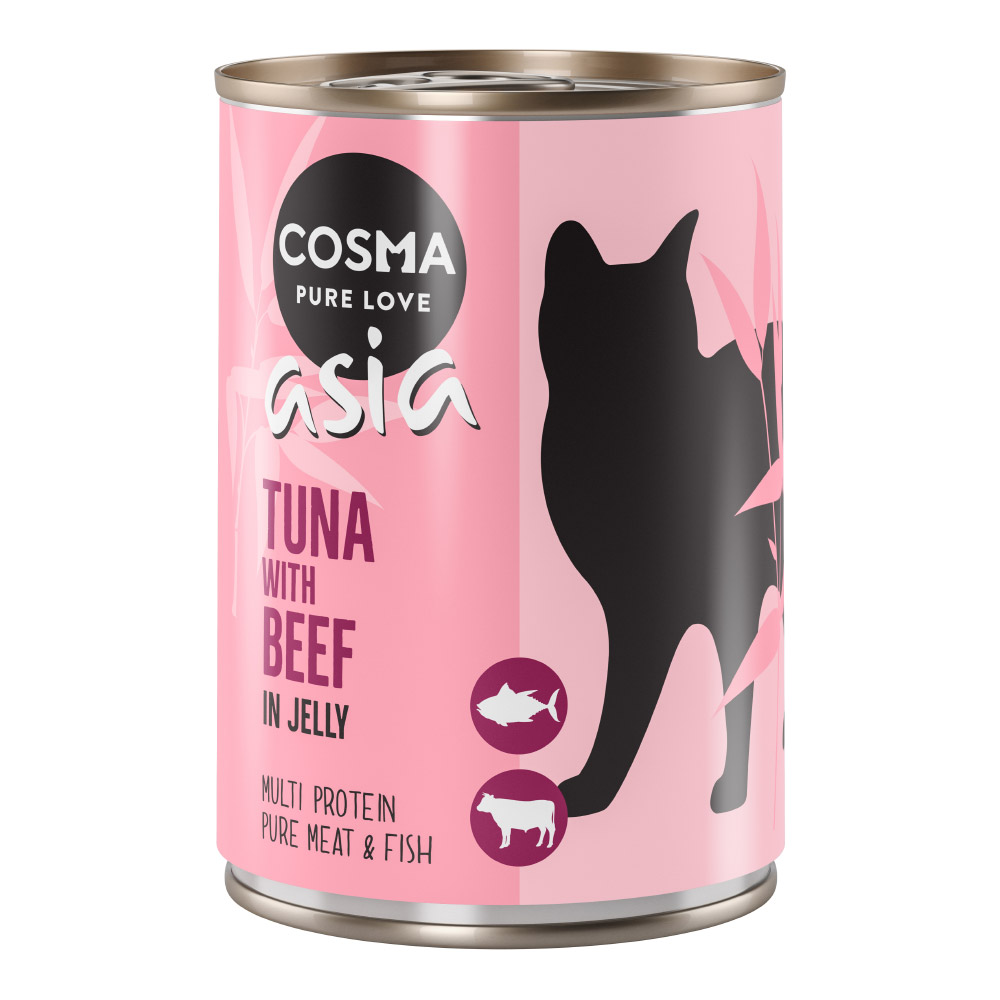 Sparpaket Cosma Asia in Jelly 12 x 400 g - Thunfisch & Rind von Cosma