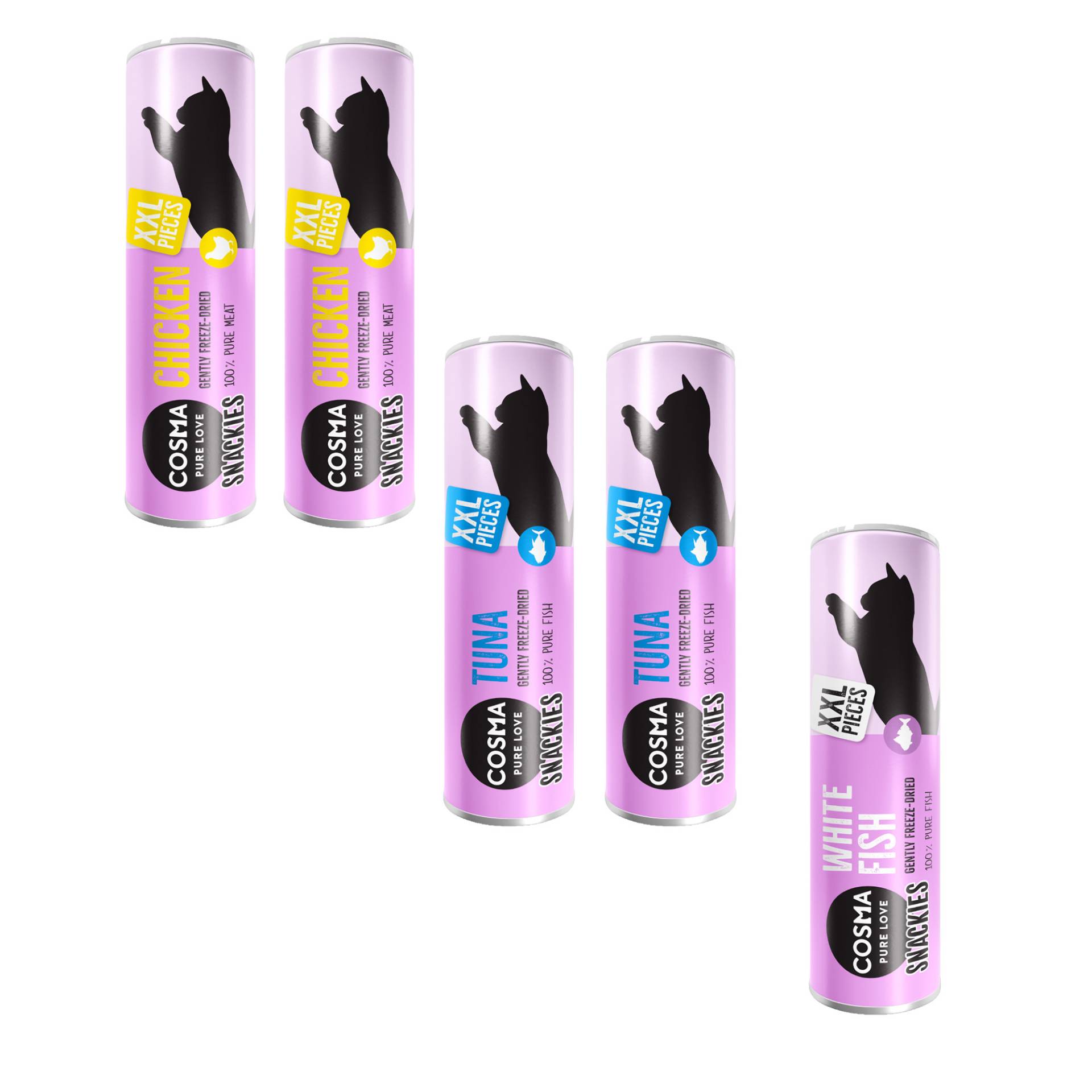 Sparpaket Cosma Snackies XXL Stückchen - 5 x Mixpaket 3 Sorten (128 g) von Cosma