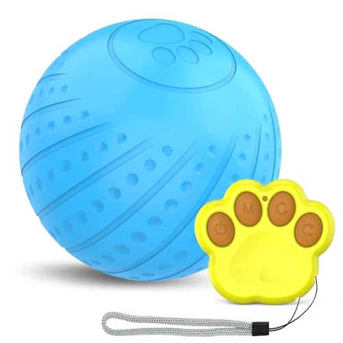 Cosmin Intelligenter Interaktiver Hundespielzeugball, Aktiver Rollball für Welpen/Kleine Hunde mit LED-Lichtern und Fernbedienung - Blau von Cosmin