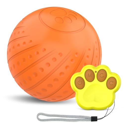 Cosmin Intelligenter Interaktiver Hundespielzeugball, Aktiver Rollball für Welpen/Kleine Hunde mit LED-Lichtern und Fernbedienung - Orange von Cosmin