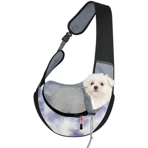Cosmos Pet Dog Sling Carrier Breathable Mesh Pet Sling Bag Travel Pet Safe Carrier Hand Free Puppy Satchel with Padded Strap and Safety Rope for Small Dogs Cats Puppy to Outdoor Travel (Grey Blue) von Cosmos