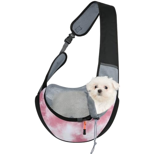 Cosmos Pet Dog Sling Carrier Breathable Mesh Pet Sling Bag Travel Pet Safe Carrier Hand Free Puppy Satchel with Padded Strap and Safety Rope for Small Dogs Cats Puppy to Outdoor Travel (Pink) von Cosmos