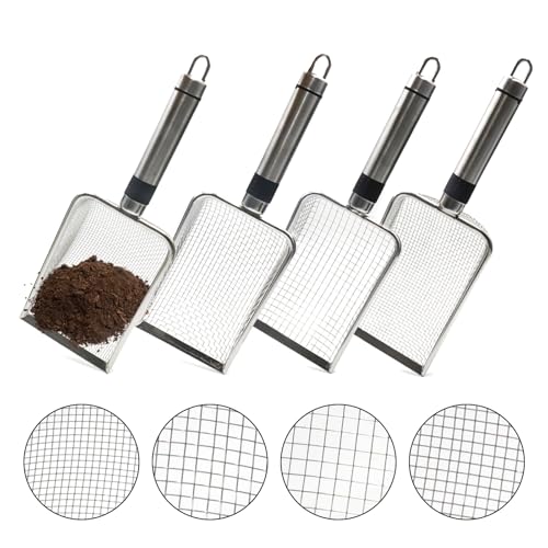 Cosstream Katzenschaufel für Katzenklo - 4 Stück Gartensieb aus Edelstahl für Katzenklo Kompostsieb mit Griff Gartensieb Erdsieb, Sandsieb (2/2.8/3.8/5mm Masche) von Cosstream