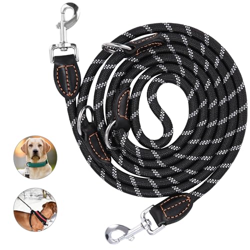 Hundeleine für Große & Mittelgroße Hund, Verstellbare Doppelleine aus Nylon mit 2 Karabinerhaken und 3 Ringen, Hundeleine 3m Verstellbar, Dog Lead Multifunktionale Hundeleine, Schwarz Hundeleine für Große & Mittelgroße Hund, Verstellbare Doppelleine aus Nylon mit 2 Karabinerhaken und 3 Ringen, Hundeleine 3m Verstellbar, Dog Lead Multifunktionale Hundeleine, Schwarz von Cotepi