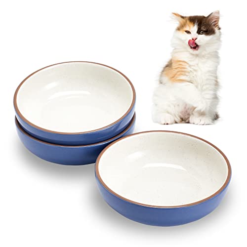 Cottagecore Katzennäpfe aus Keramik, 13,2 cm, flach, für Katzenfutter, kleine Haustiere, Katzenfutter, für Futter und Wasser, 3 Stück Keramik-Katzennäpfe, Marineblau von Cottagecore