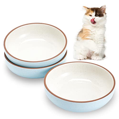 Howise 13,5 cm Keramik-Katzennäpfe, flache Katzenfutternäpfe kleine Haustiernäpfe Katzennäpfe für Futter und Wasser, 3 Stück Keramik-Katzennäpfe, Blau von Cottagecore