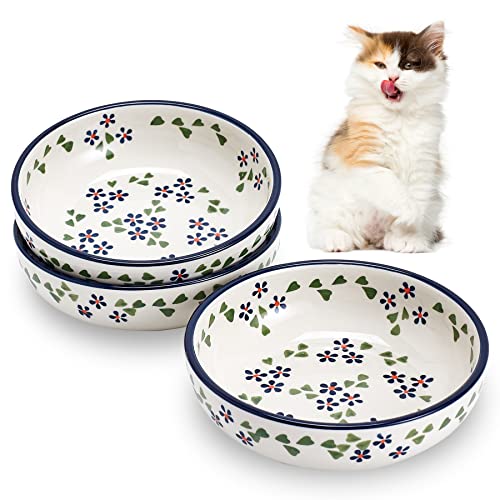 Keramik-Katzennäpfe von Howise 13,5 cm, Katzenfutternapf, Katzennäpfe für Futter und Wasser, 3 Stück, flache Futternäpfe für Indoor-Katzen, Blumenblau von Cottagecore