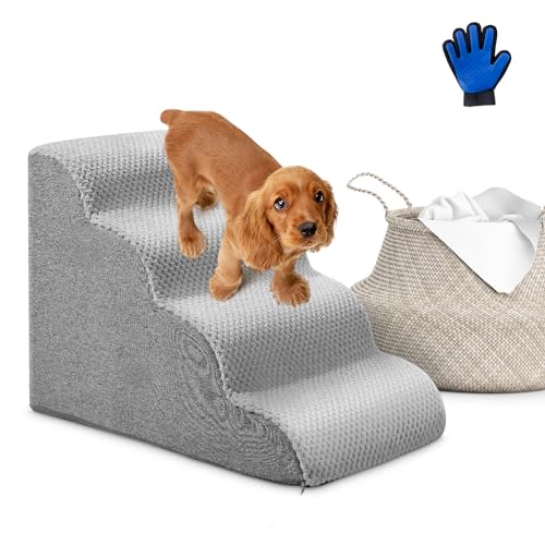 Hundetreppe für Kleine Hunde, Couleeur 3 Stufen rutschfest Tragbare Haustiertreppe für Bett und Sofa aus Hochdichtem Schwamm, Waschbar Leiter Haustiertreppe für Ältere Verletzte Haustiere (4 Stufen) von Couleeur