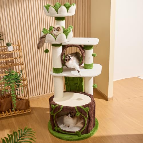 180 cm hoher Katzenbaum, luxuriöser Lotusblumenturm für Erwachsene, Katzen, 9 kg, XXL-Katzenmöbel mit großer Höhle, Bett, Tunnel, großer Sisal-Kratzpolster, große Plattform, Spielzeug für Katzen von Couner