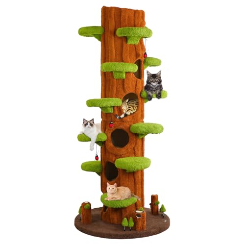 Großer Kratzbaum, Luxus-Katzenhaus für mehrere Katzen, moderner ästhetischer Katzenturm mit Kratzbaum für große Katzen, mehrstufiges Katzenmöbel mit Katzenspielzeug, Hellbraun Großer Kratzbaum, Luxus-Katzenhaus für mehrere Katzen, moderner ästhetischer Katzenturm mit Kratzbaum für große Katzen, mehrstufiges Katzenmöbel mit Katzenspielzeug, Hellbraun von Couner