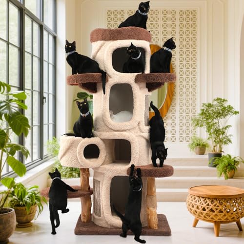 Luxus-Katzenbaum für große Katzen, 137 cm hoch, moderner Holz-Katzenturm mit 3 Ebenen, 4 gemütliche Sitzstangen, 1 weiches Sichtbett, strapazierfähiger, breiter Boden, Sisal-Kratzbaum (177,8 cm) von Couner
