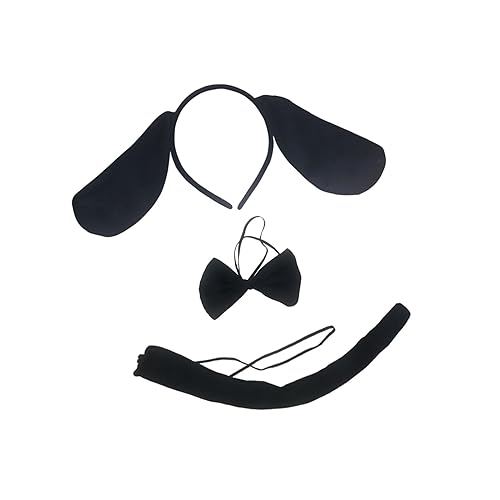 3-teiliges Hunde-Stirnband, Ohren und Schwanz, Fliege, Halloween, Welpen, Hundekostüm, Schwarz von Courtieyeardceastea