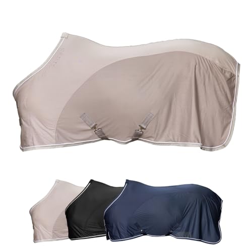 Covalliero - Fliegendecke – Pferdedecke zum Schutz vor Insekten – Decke mit abnehmbaren Kreuzgurten & Schweiflatz – atmungsaktive Weide-, Transport- & Stalldecke – Beige – Größe 135cm von Covalliero