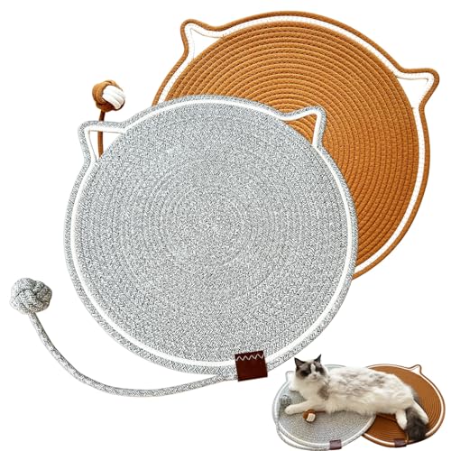 Katzenbett, Kratzmatte, 2 Stück, 50 cm, rund, natürliches Baumwollseil, Katzen-Kratzpads mit Spielzeug von CoveCozy