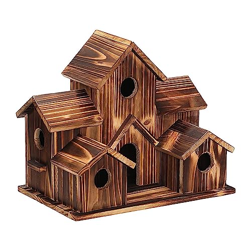 Vogelhäuser Holz mit 6 Löchern für den Außenbereich, Vogelhäuser für draußen, Haus mit 6 Löchern, hängender -Nistkasten, für Gartenarbeit, Geschenke, Heimdekoration (1-Brown, One Size) von Covermason