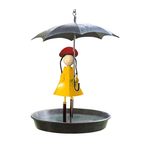 Vogeltränke Metall im Vintage-Stil, mit Kette, für Wildvögel, rustikaler Antik-Look, mit Haken zum Aufhängen, hängende Gartendekoration (Yellow, One Size) von Covermason