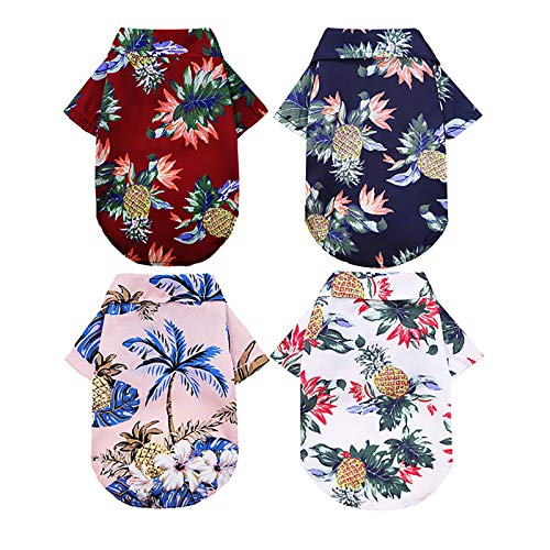 Coversolat 4er Pack Set Hundekleidung Sommer Hawaiian Stile Shirt Sommer Atmungsaktiv Strand Shirt für Kleine Hunde von Coversolat