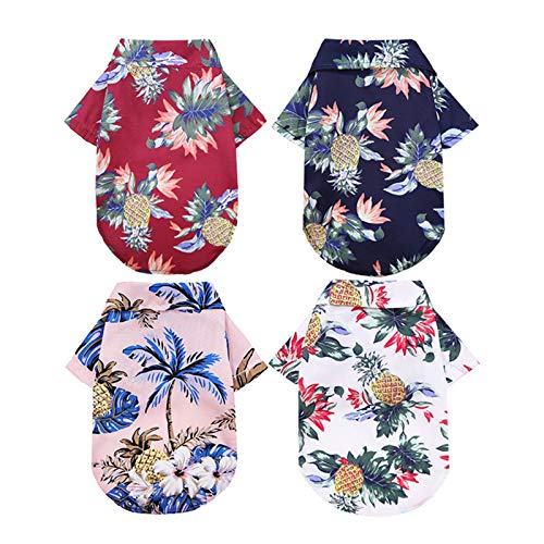 Coversolat 4er Pack Set Hundekleidung Sommer Hawaiian Stile Shirt Sommer Atmungsaktiv Strand Shirt für Kleine Hunde von Coversolat