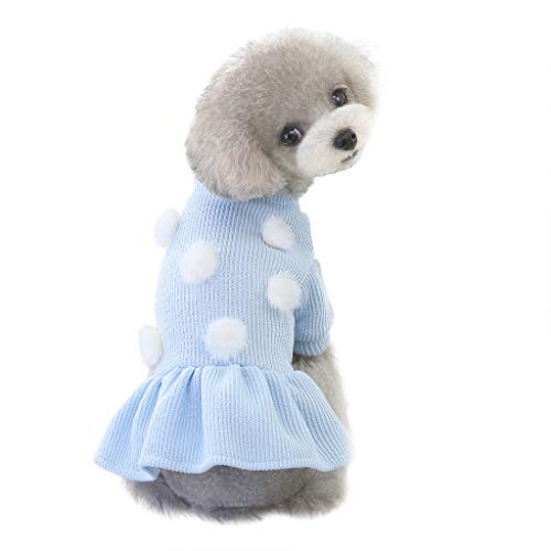 Coversolat Hundekleidung Kleine Hunde Hundekleid Sweater Kleider mit Plüschball Hundepullover für Haustier Katze Hund Chihuahua Französische Bulldogge von Coversolat