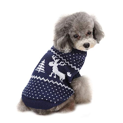 Coversolat Kleine Hunde Kleidung Weihnachten, Stricken Pullover Mit Weihnachtsbaum Rentier Motiv Sweater Hundepullover Hundekleidung von Coversolat