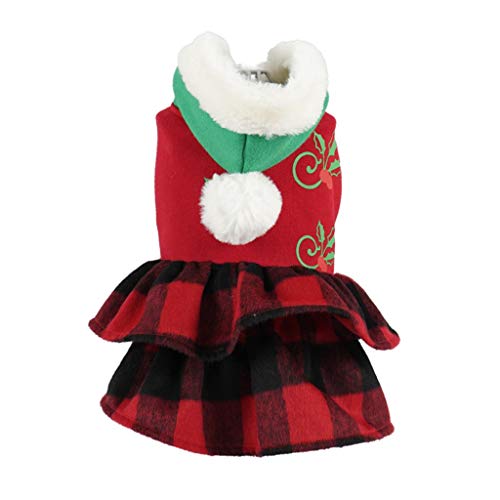 Coversolat Weihnachten Hundekleid Kleine Hunde Rot Karierte Kleid mit Kapuzen Hundekleidung für Chihuahua Französische Bulldogge von Coversolat
