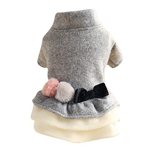 Coversolate Hundekleid für Kleine Hunde Warme Prinzessin Kleid mit Bommel Knopfe Hundepullover Hundekleidung von Coversolate