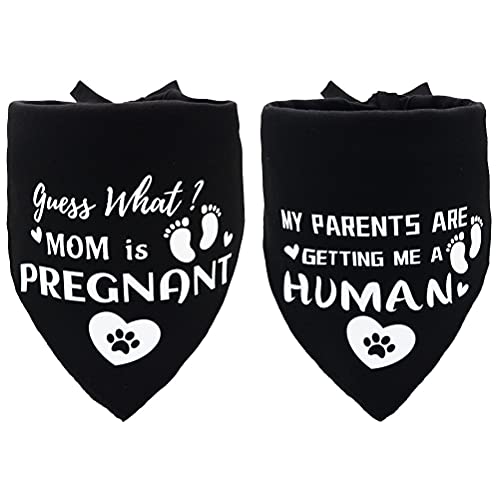 2 Stück Hundehalstücher für Schwangere mit Aufschrift "My Parents are Getting Me A Human Guess What Mom Is Schwanger", Schwarz von Covoroza