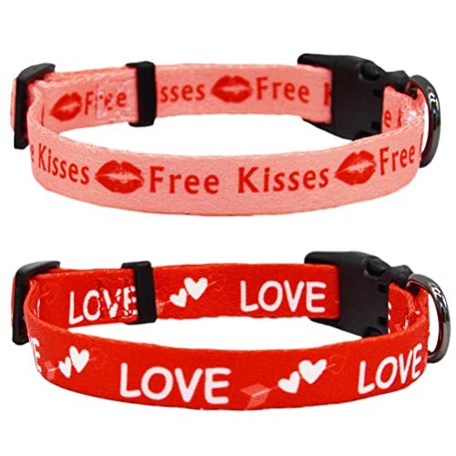 Hundehalsband zum Valentinstag, verstellbar, strapazierfähig, Nylon, Rot und Rosa, Größe M, 2 Stück von Covoroza