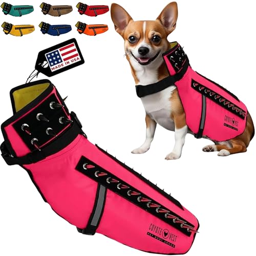CoyoteVest Hundegeschirr Schutzweste, reflektierendes Hundezubehör mit Spikes, Schnappschnallen für schnelles Tragen und Entfernen (Medium, Pink) von CoyoteVest
