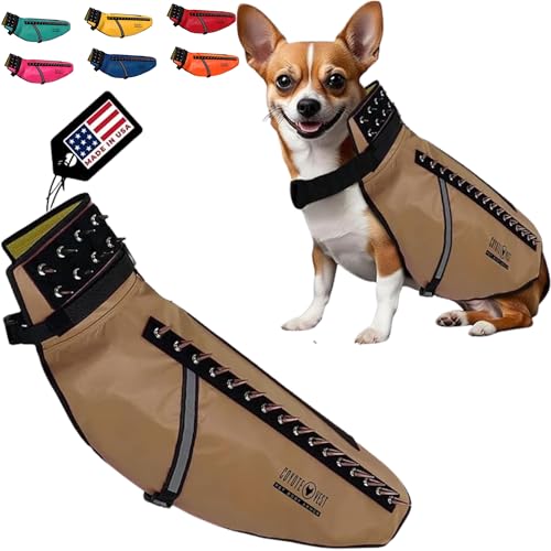 CoyoteVest Hundegeschirr Schutzweste, reflektierendes Hundezubehör mit Spikes, Schnappschnallen für schnelles Tragen und Entfernen (groß, Texas Tan) von CoyoteVest