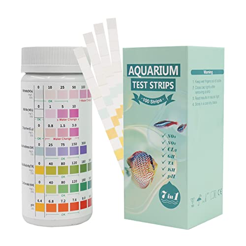 7 in 1 Aquarium Teststreifen, 100 Streifen Aquarium Test Kit zum Testen von PH Nitrit Nitrat Gesamthärte, freies Chlor, Gesamtalkalität, Karbonat, Genaue Salzwasser, Süßwasser Aquarium Wasserprüfung von Cozii