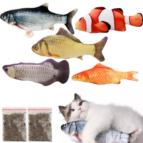 Cozlly 5 Stück Katzenspielzeug Fisch mit Katzenminze, 20CM Plüsch Fischspielzeug, Katzenminze Kissen, Spielzeug Katze, Katze Interaktive Spielzeug für Haustiere (B) von Cozlly