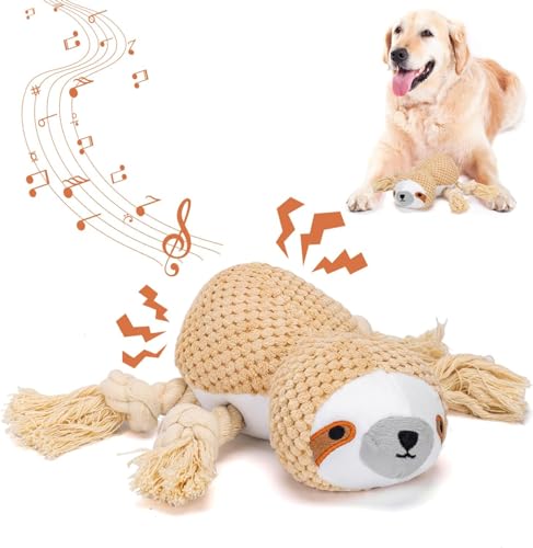 Cozlly Hundespielzeug, Tauziehen Plüschhundespielzeug Interaktives Hundespielzeug Quietschende Hundespielzeuge mit Knitterpapier, Hundekauspielzeug für Welpen Kleine Mittlere Große Hunde (Faultier) von Cozlly