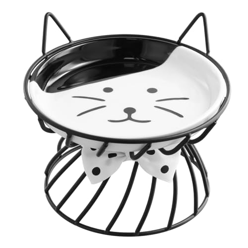 Cozlly Katzennapf Erhöht Futternapf Katze Keramik, Katzennäpfe Futternapf Katze Set, Anti-Erbrechen-Katzenfutterteller mit Metallständer, Cat Bowl Futterschüssel für Haustiere Katzen und Welpen von Cozlly