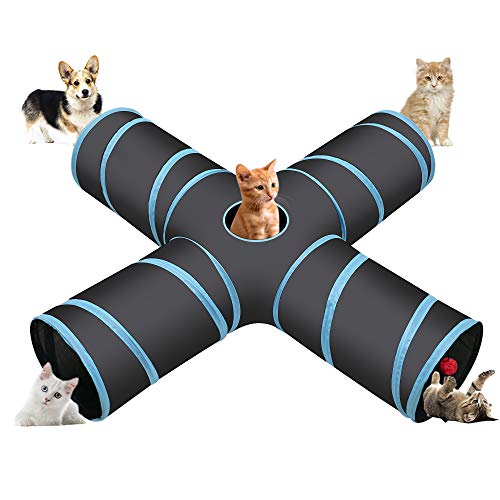 Cozy Vibe Katzenspielzeug Katzentunnel, Katze Spielzeug Hundenspielzeug Spieltunnel 4-Wege Pet Play Tunnel Tube für Katze, Welpe, Kitty, Kätzchen, Kaninchen(4-Wege, Blau) von Cozy Vibe