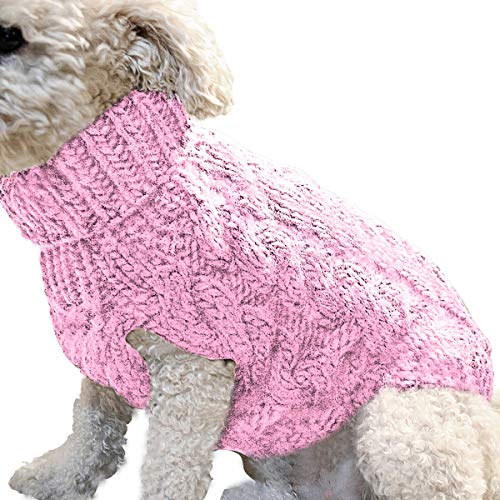 Cozylkx Winter Warmer Hundepullover Mit Rollkragen, Gestrickter Hundepullover, Katzen-Outfit, Weste Für Kleine Und Mittelgroße Hunde,Hell-Pink von Cozylkx