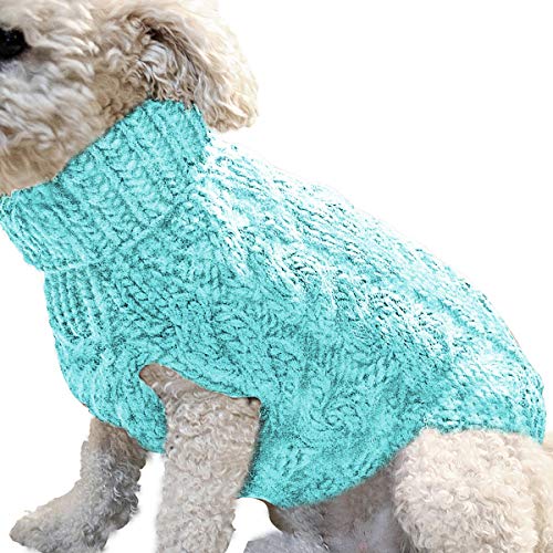 Cozylkx Winter Warmer Hundepullover Mit Rollkragen, Gestrickter Hundepullover, Katzen-Outfit, Weste Für Kleine Und Mittelgroße Hunde,Himmelblau von Cozylkx