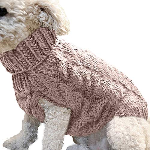 Cozylkx Winter Warmer Hundepullover Mit Rollkragen, Gestrickter Hundepullover, Katzen-Outfit, Weste Für Kleine Und Mittelgroße Hunde,Leichter Kaffee von Cozylkx